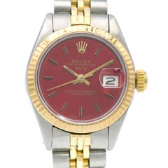 Vintage Rolex Ladies Yellow Gold Stainless Steel Red Dial Datejust Automatic Wristwatch