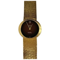 Retro Rolex Ladies Yellow Gold Stone Dial Cellini Manual Wind Wristwatch