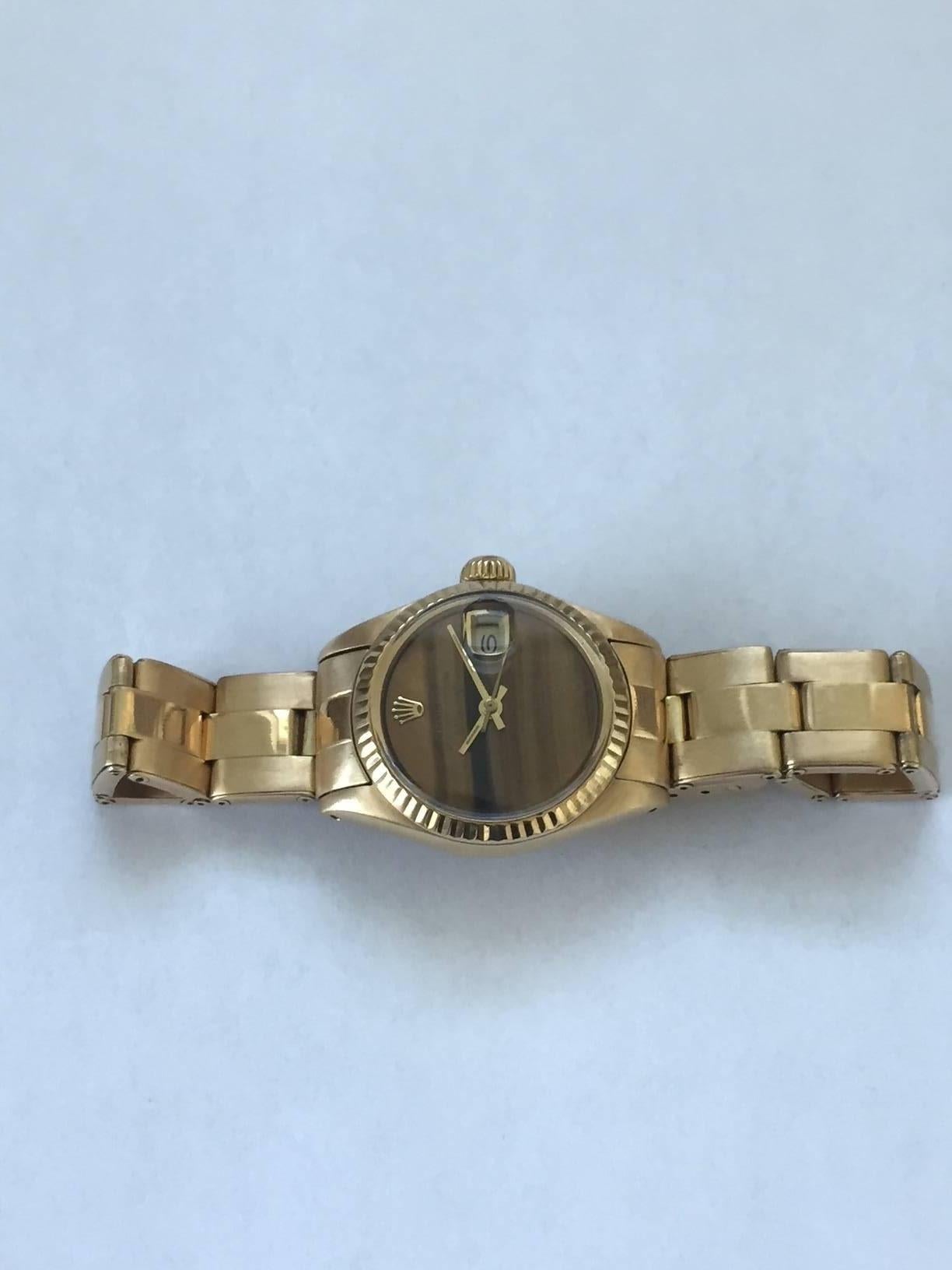 Women's Rolex Ladies 18K Yellow Gold Tiger's Eye Datejust Automatic Wristwatch, 1970's