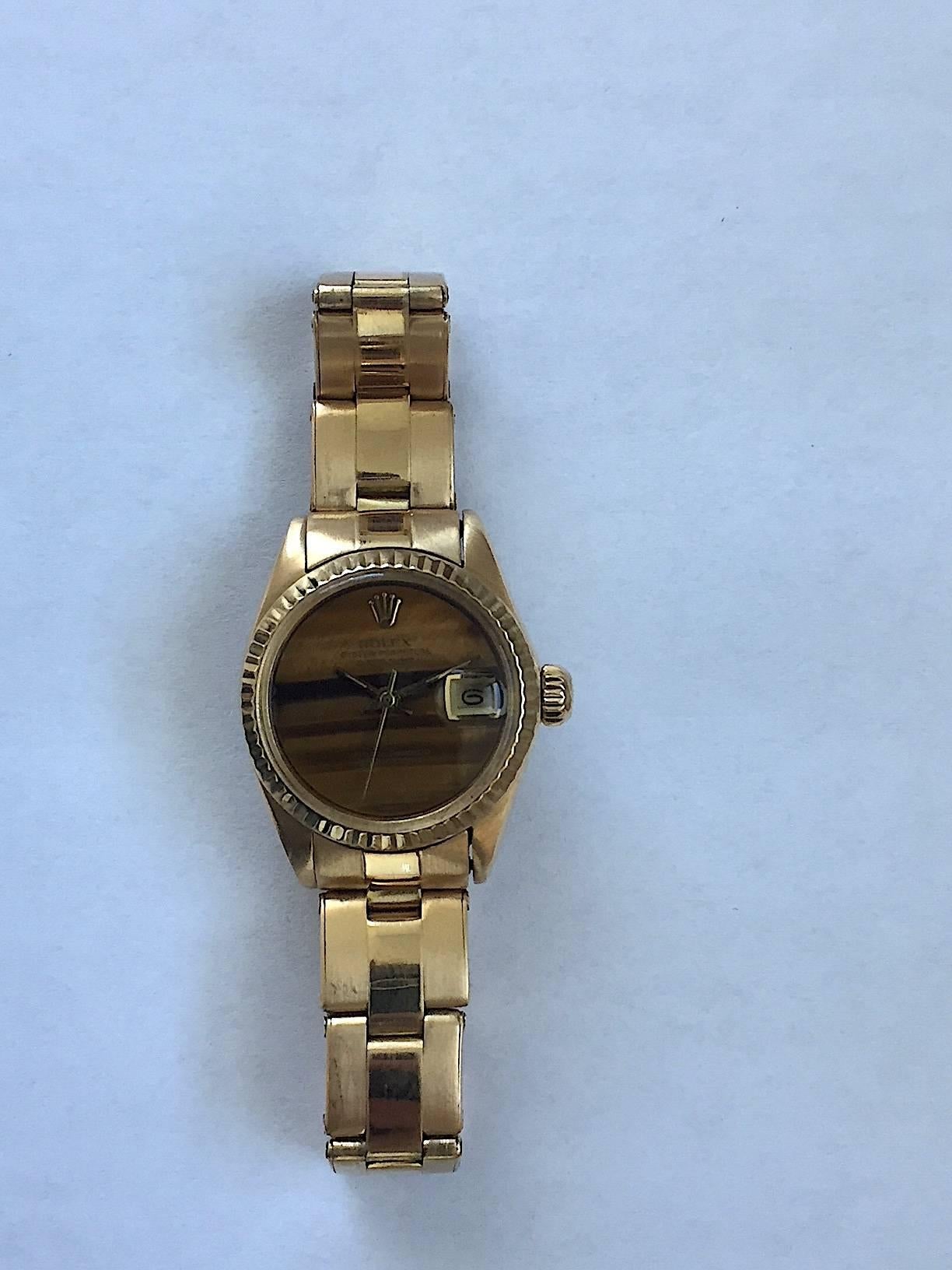 Rolex Ladies 18K Yellow Gold Tiger's Eye Datejust Automatic Wristwatch, 1970's 1