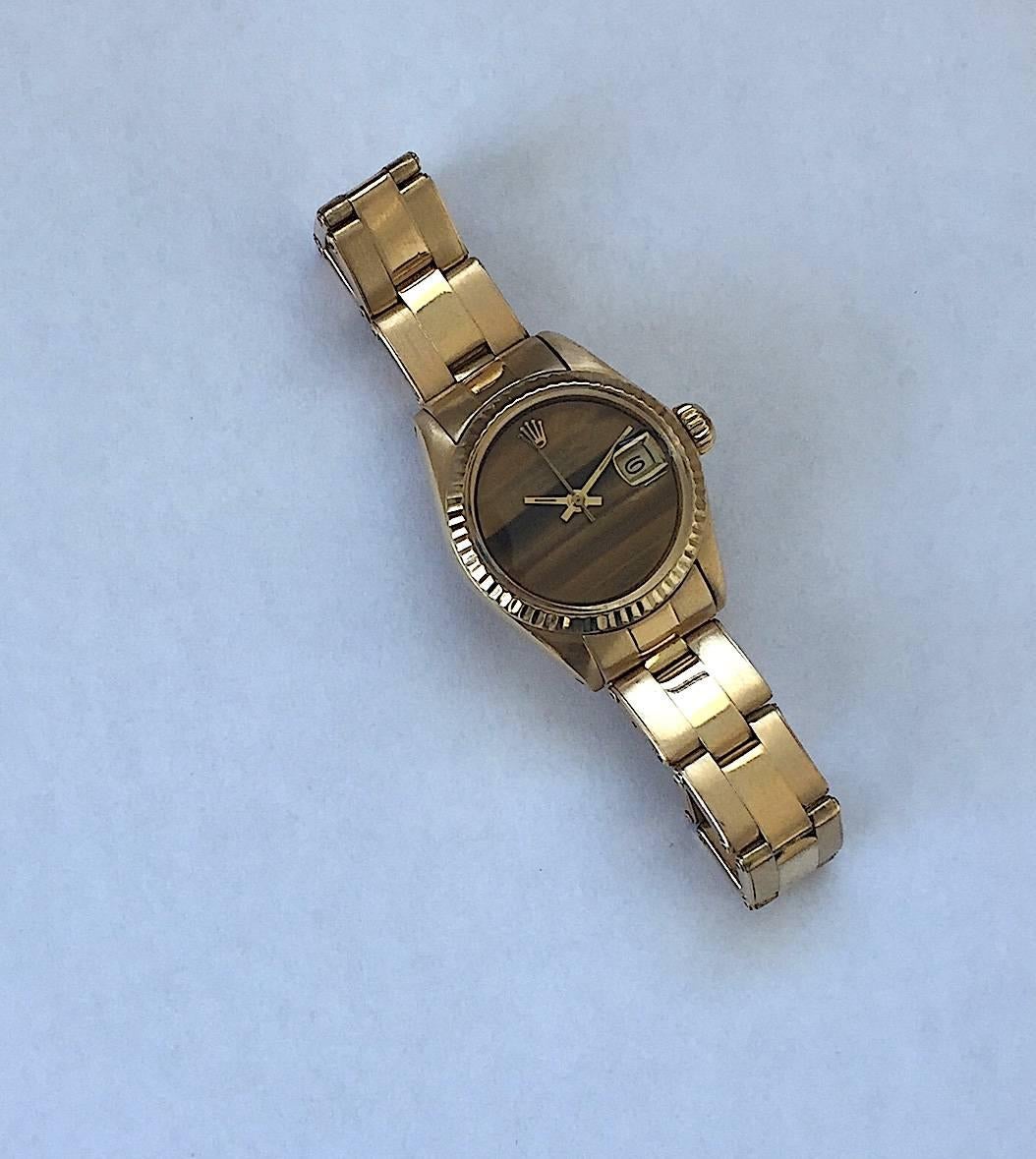 Rolex Ladies 18K Yellow Gold Tiger's Eye Datejust Automatic Wristwatch, 1970's 4