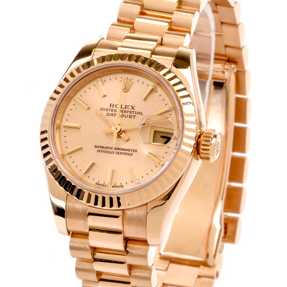 Rolex Ladies Yellow Gold White Dial President Automatic Wristwatch Ref 179178  In Good Condition In Miami, FL