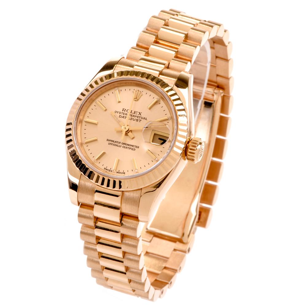 Women's Rolex Ladies Yellow Gold White Dial President Automatic Wristwatch Ref 179178 