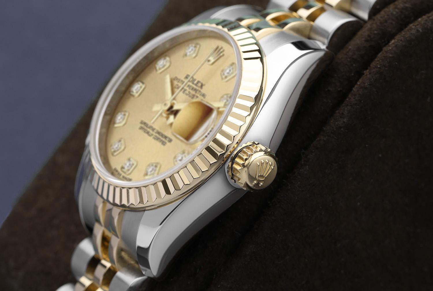 Rolex Lady-Datejust 179173 Steel/Yellow Gold Watch Champagne Diamond Dial For Sale 2