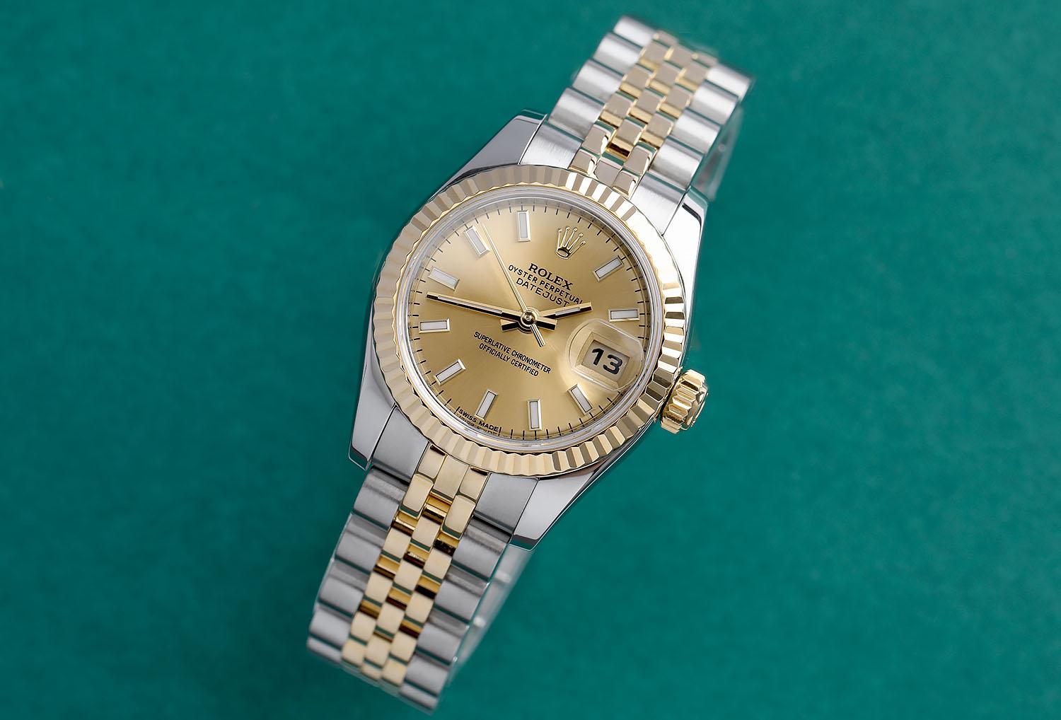 Rolex Lady-Datejust 179173 Reloj de acero y oro amarillo Esfera índice champán en venta 1