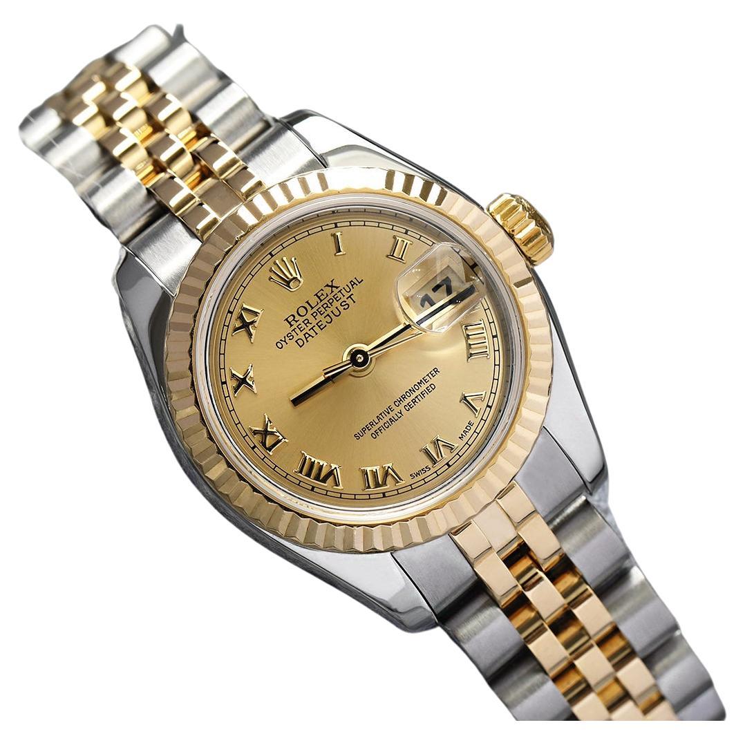 Rolex Lady-Datejust 179173 Steel & Yellow Gold Watch Champagne Roman Dial 