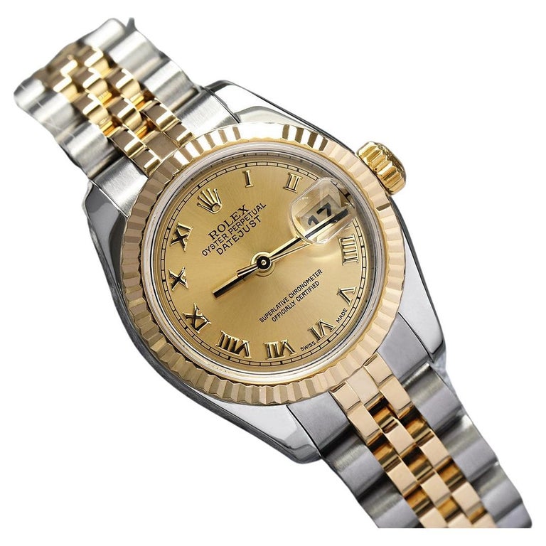 Rolex Lady-Datejust 179173 Steel and Yellow Gold Watch Champagne Roman Dial  For Sale at 1stDibs