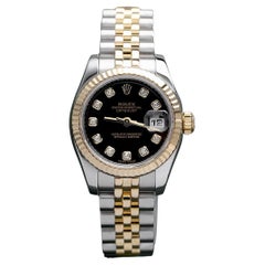 Rolex Lady-Datejust 179173 Steel & Yellow Gold Watch Factory Black Diamond