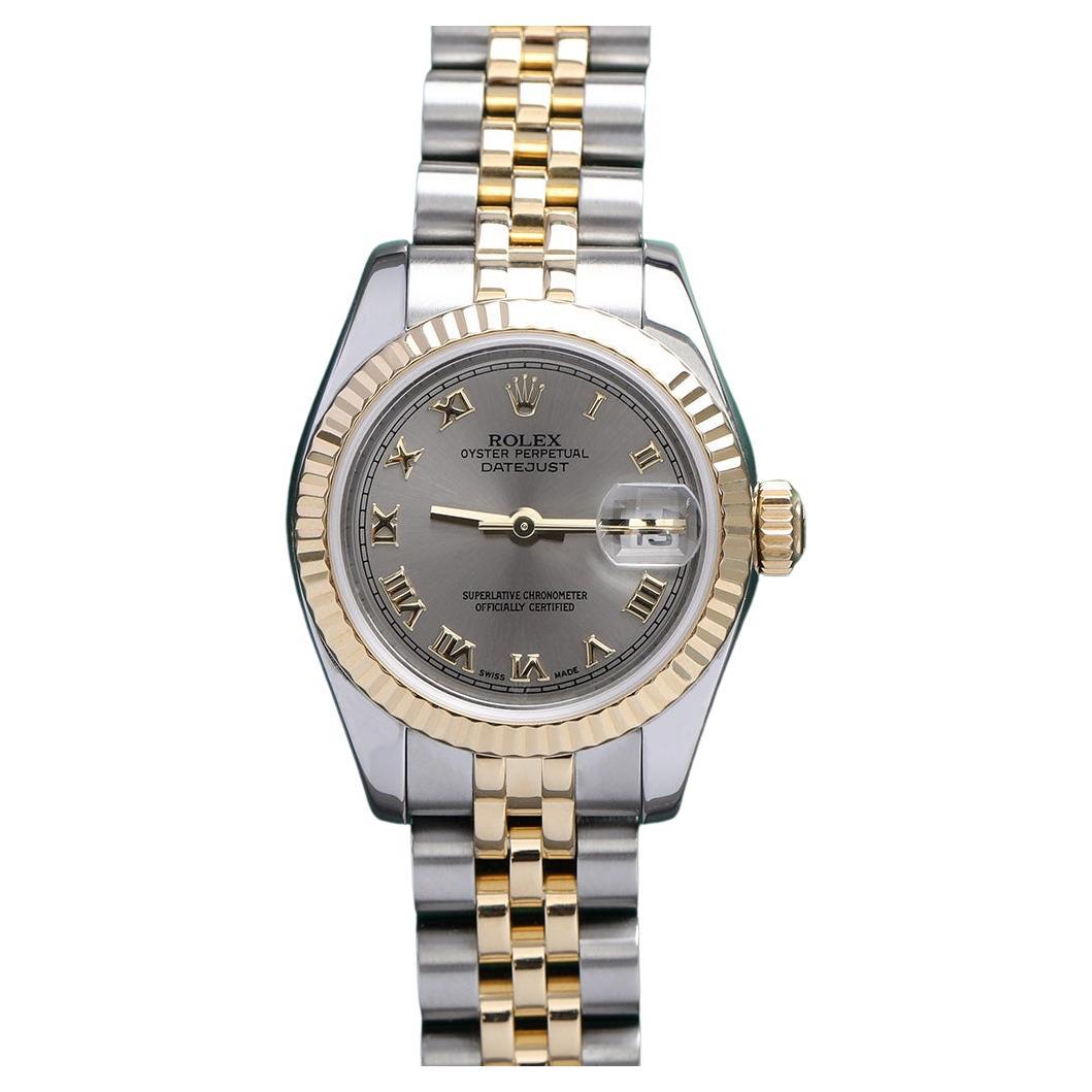 Rolex Lady-Datejust 179173 Steel & Yellow Gold Watch Grey Roman Dial For Sale