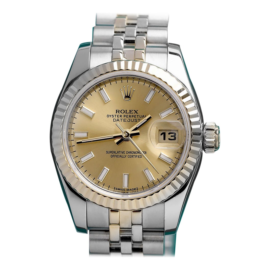 Rolex Lady-Datejust 179173 Montre en acier et or jaune avec cadran index champagne en vente