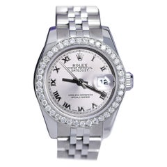 Rolex Lady-Datejust 179174 Orologio con quadrante romano in acciaio e argento e lunetta con diamanti