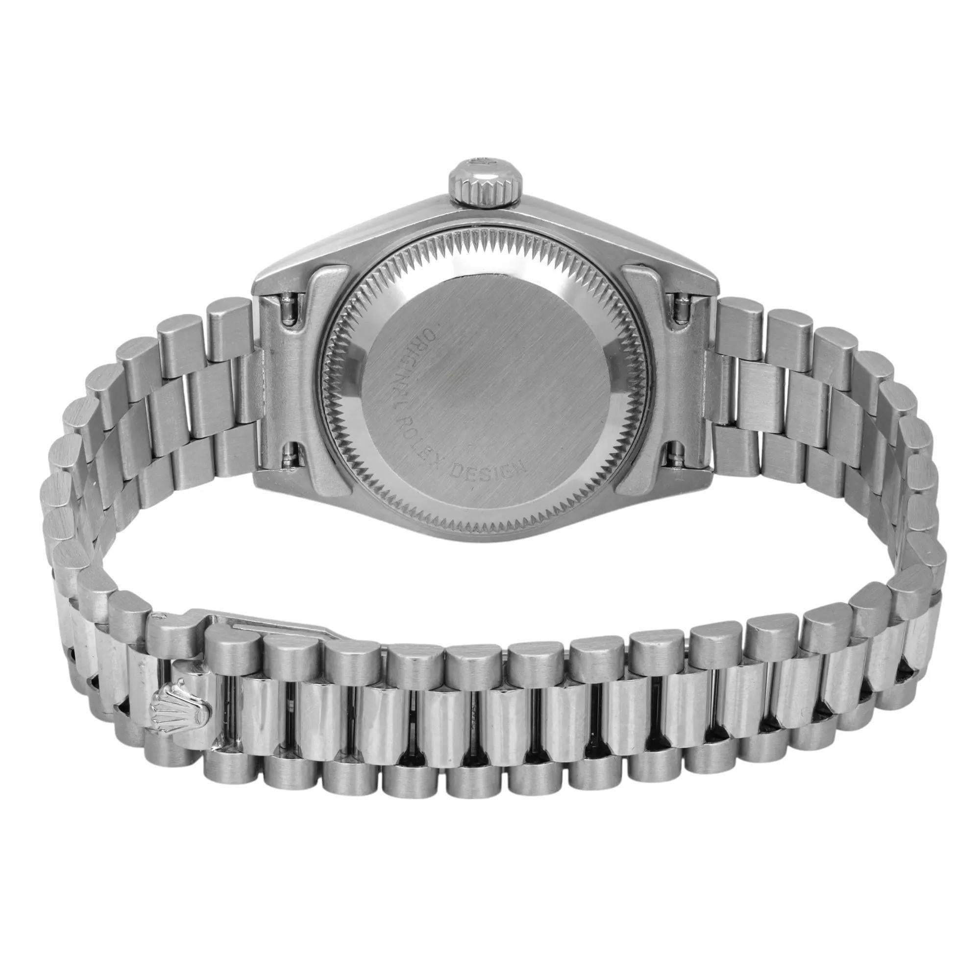 Rolex Lady-Datejust 18K White Gold Silver Diamond Dial Ladies Watch 69179 in vendita 1