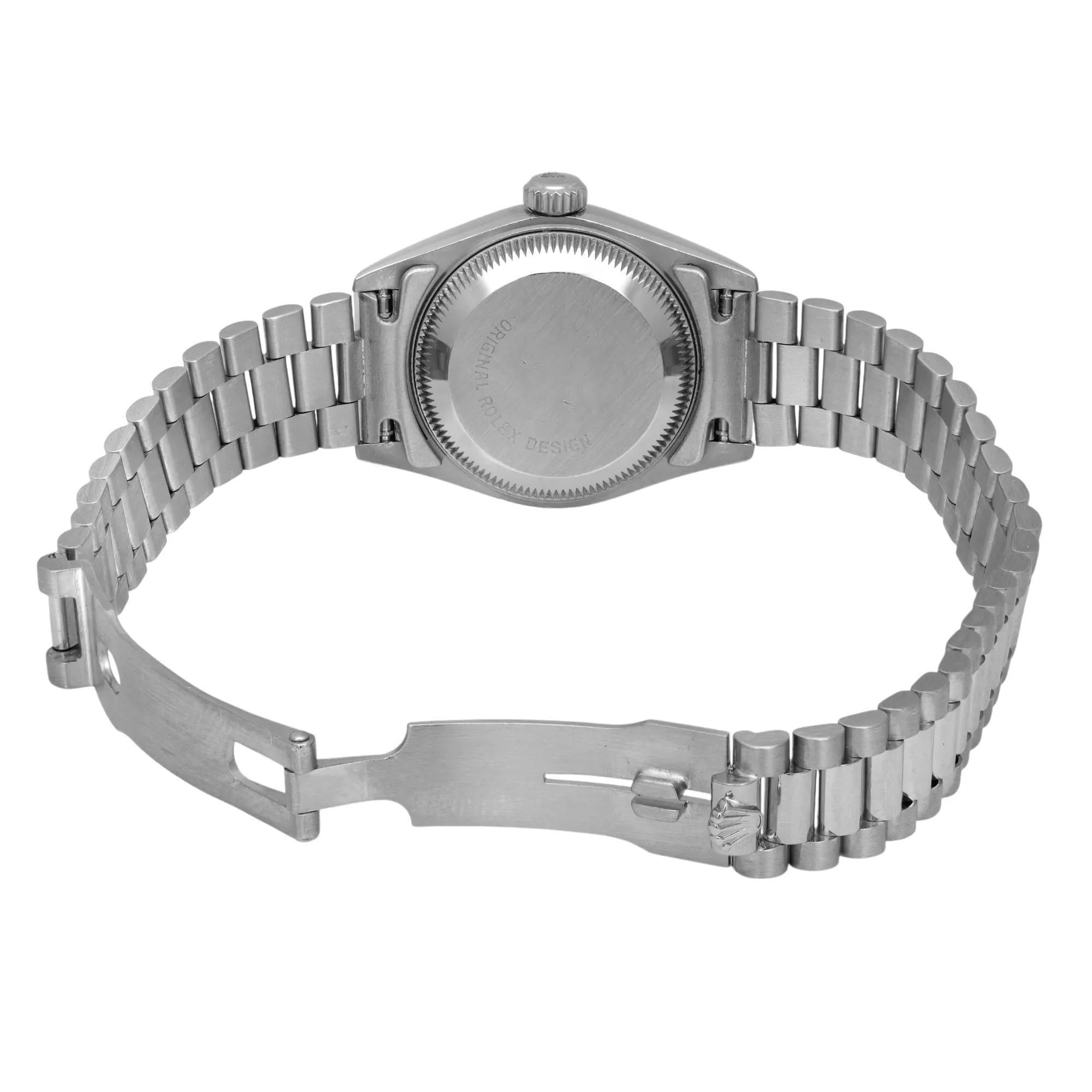 Rolex Lady-Datejust 18K White Gold Silver Diamond Dial Ladies Watch 69179 in vendita 2