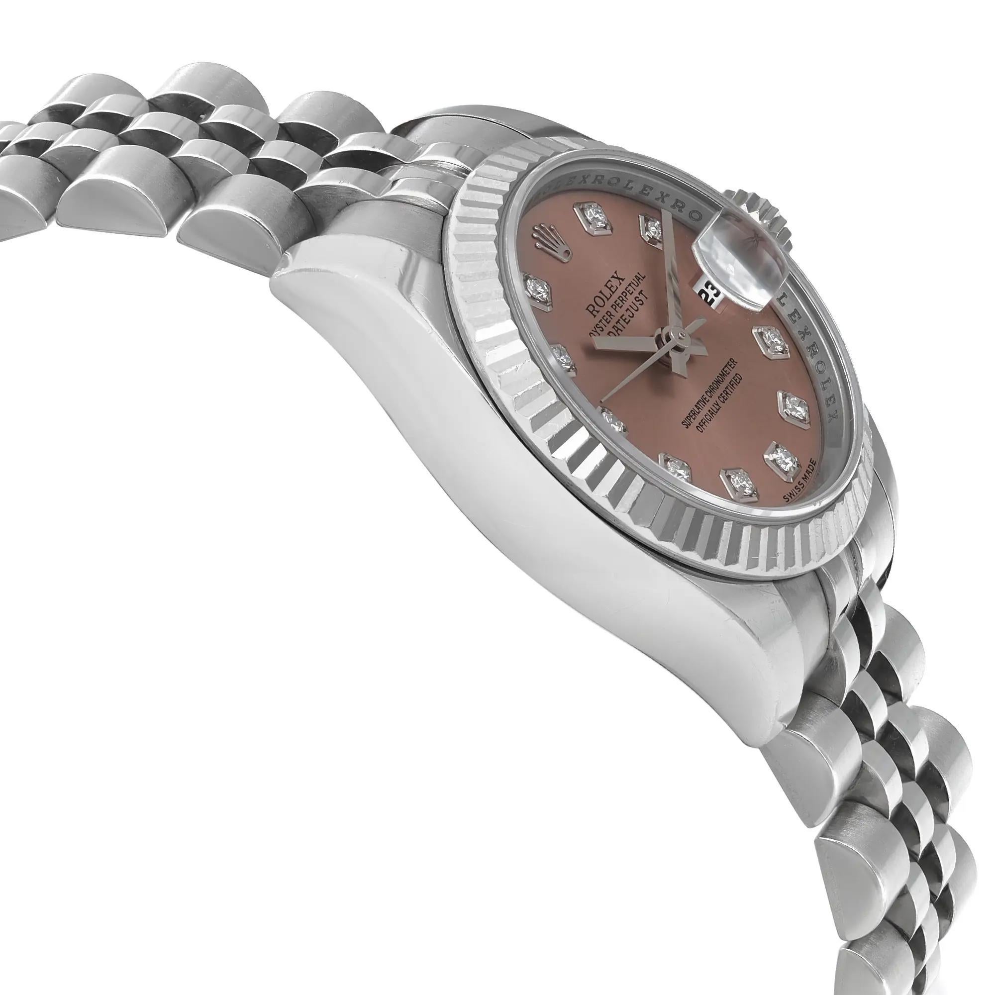 Women's Rolex Lady-Datejust 18K White Gold Steel Pink Diamond Dial Ladies Watch 179174