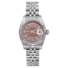 Rolex Lady-Datejust 18K White Gold Steel Pink Diamond Dial Ladies Watch 179174