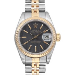 Rolex Lady-Datejust 18K Gelbgold Stahl schwarz Wandteppich Zifferblatt Damenuhr 69173