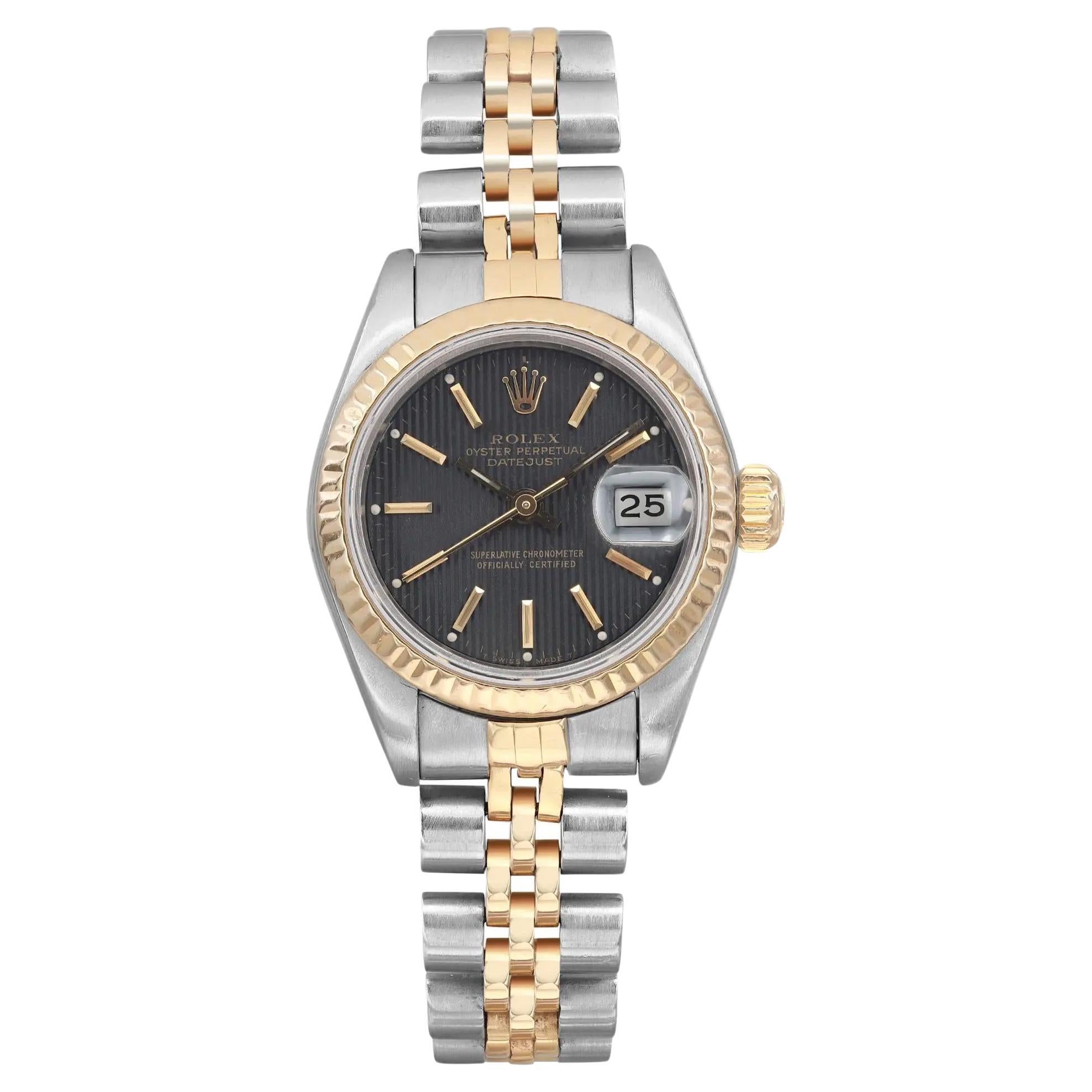 Rolex Lady-Datejust 18k Yellow Gold Steel Black Tapestry Dial Ladies Watch 69173