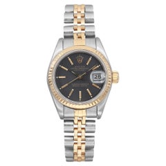 Rolex Lady-Datejust 18K Gelbgold Stahl schwarz Wandteppich Zifferblatt Damenuhr 69173