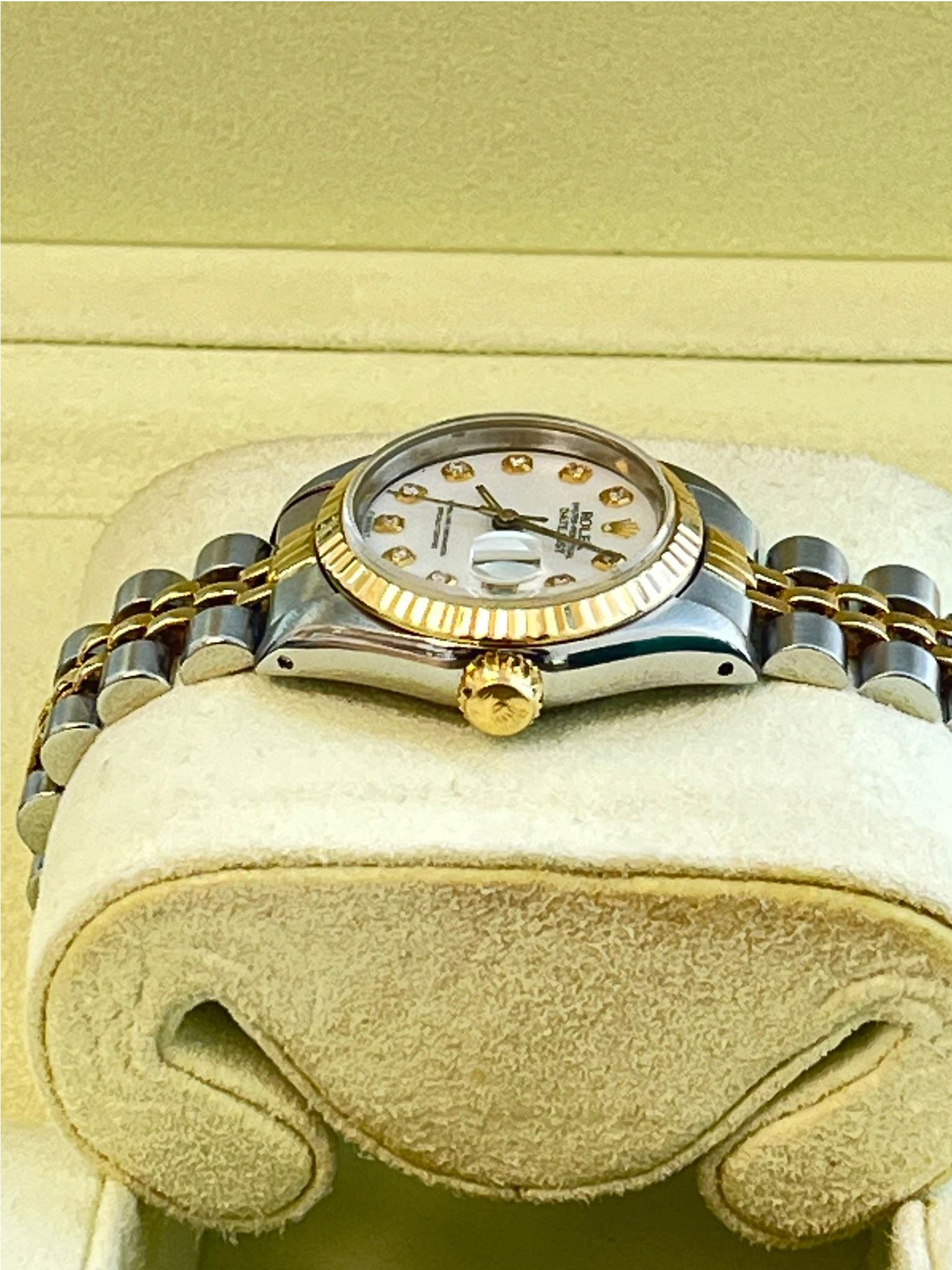 Rolex Lady-Datejust 18K Yellow Gold & Steel White Diamond Dial Watch 69173 For Sale 5
