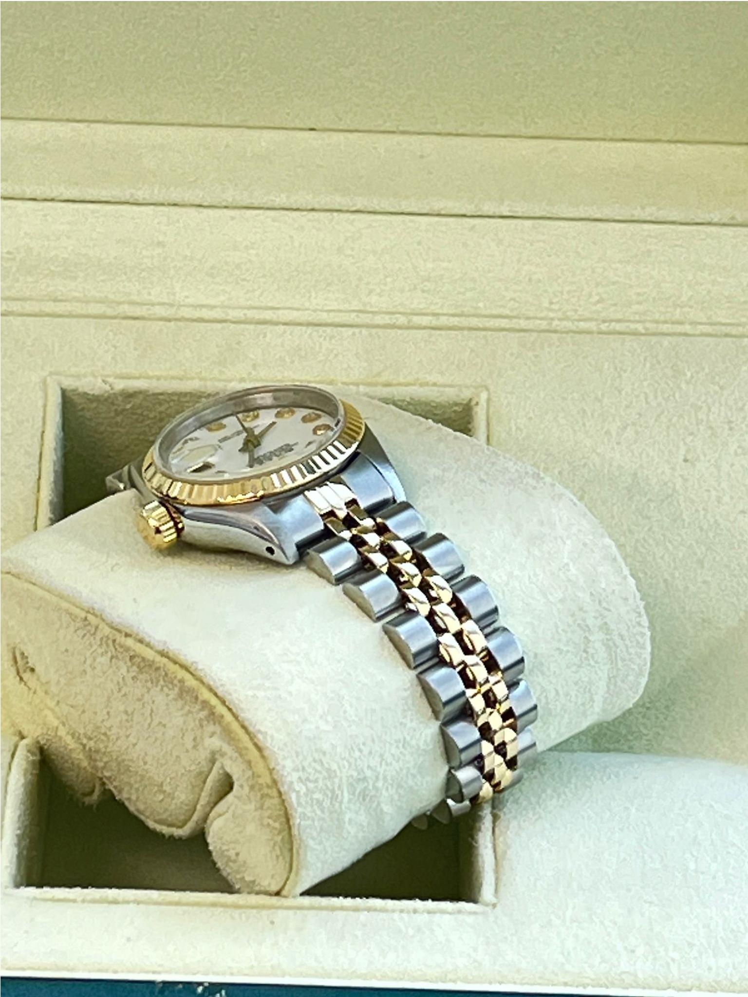 Rolex Lady-Datejust 18K Yellow Gold & Steel White Diamond Dial Watch 69173 For Sale 6