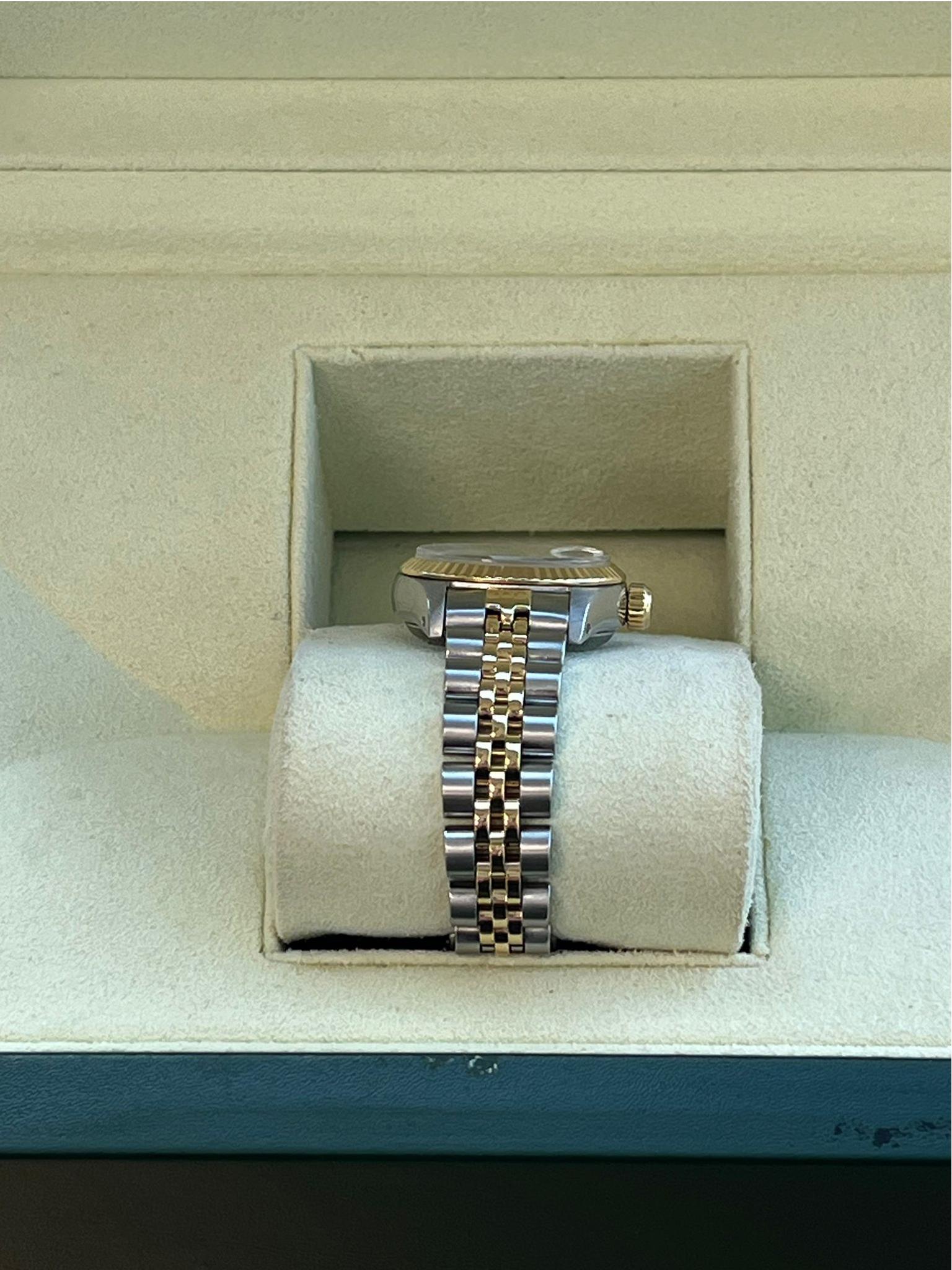 Rolex Lady-Datejust 18K Yellow Gold & Steel White Diamond Dial Watch 69173 For Sale 7
