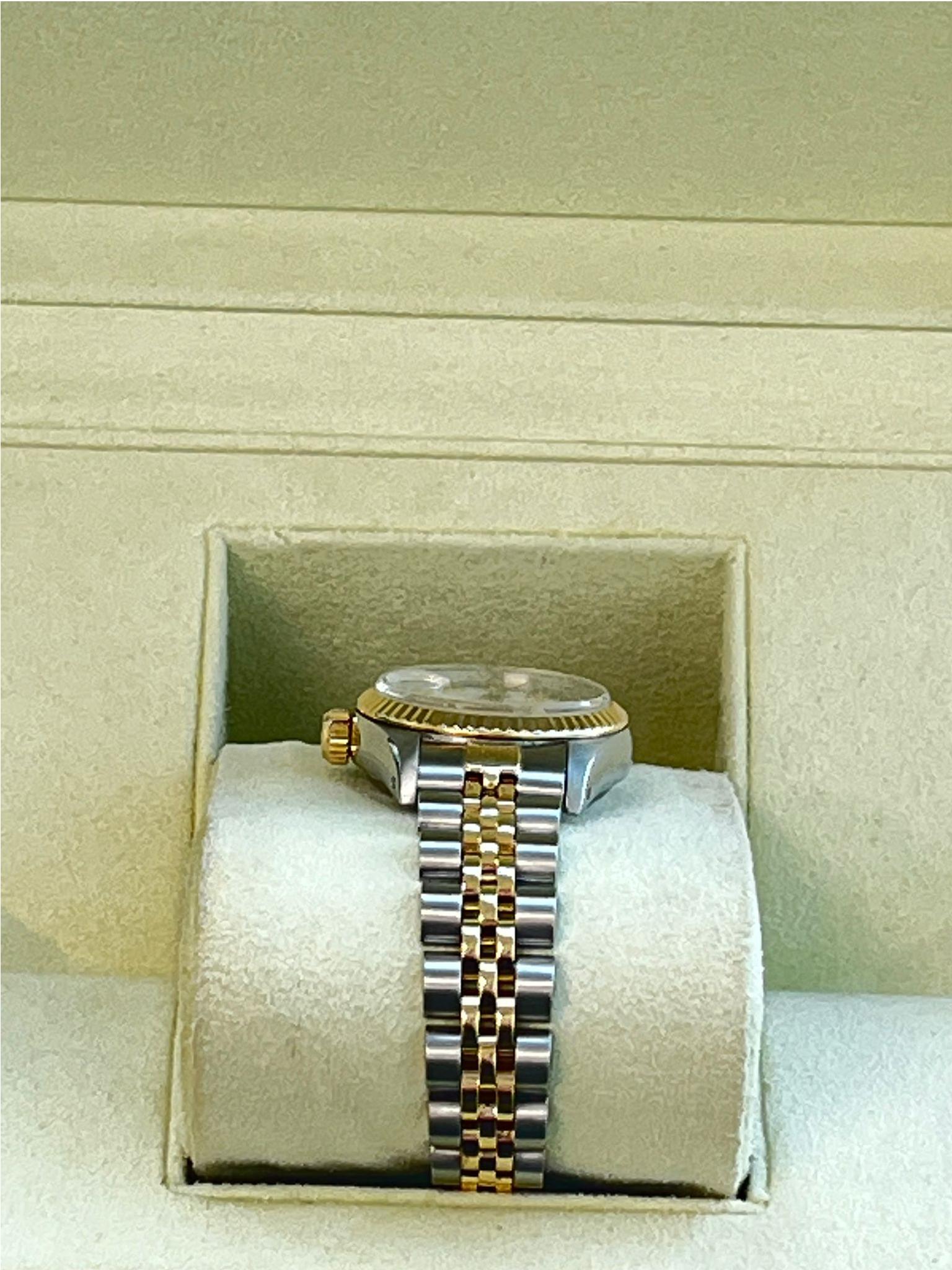 Rolex Lady-Datejust 18K Yellow Gold & Steel White Diamond Dial Watch 69173 For Sale 8