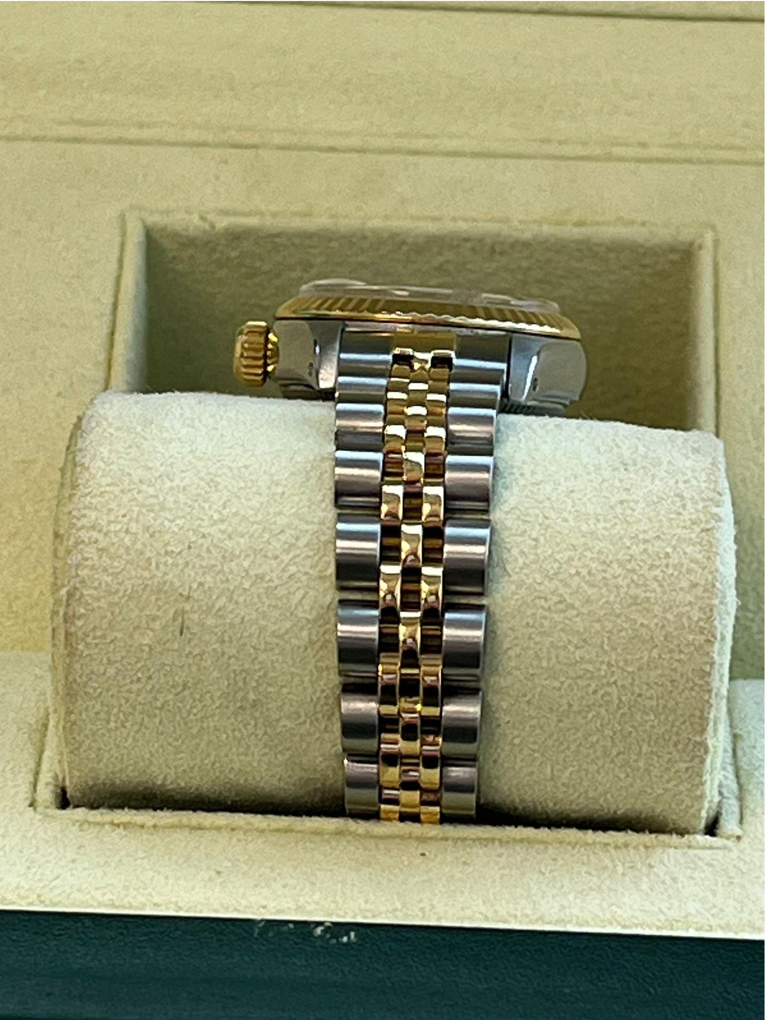 Rolex Lady-Datejust 18K Yellow Gold & Steel White Diamond Dial Watch 69173 For Sale 9