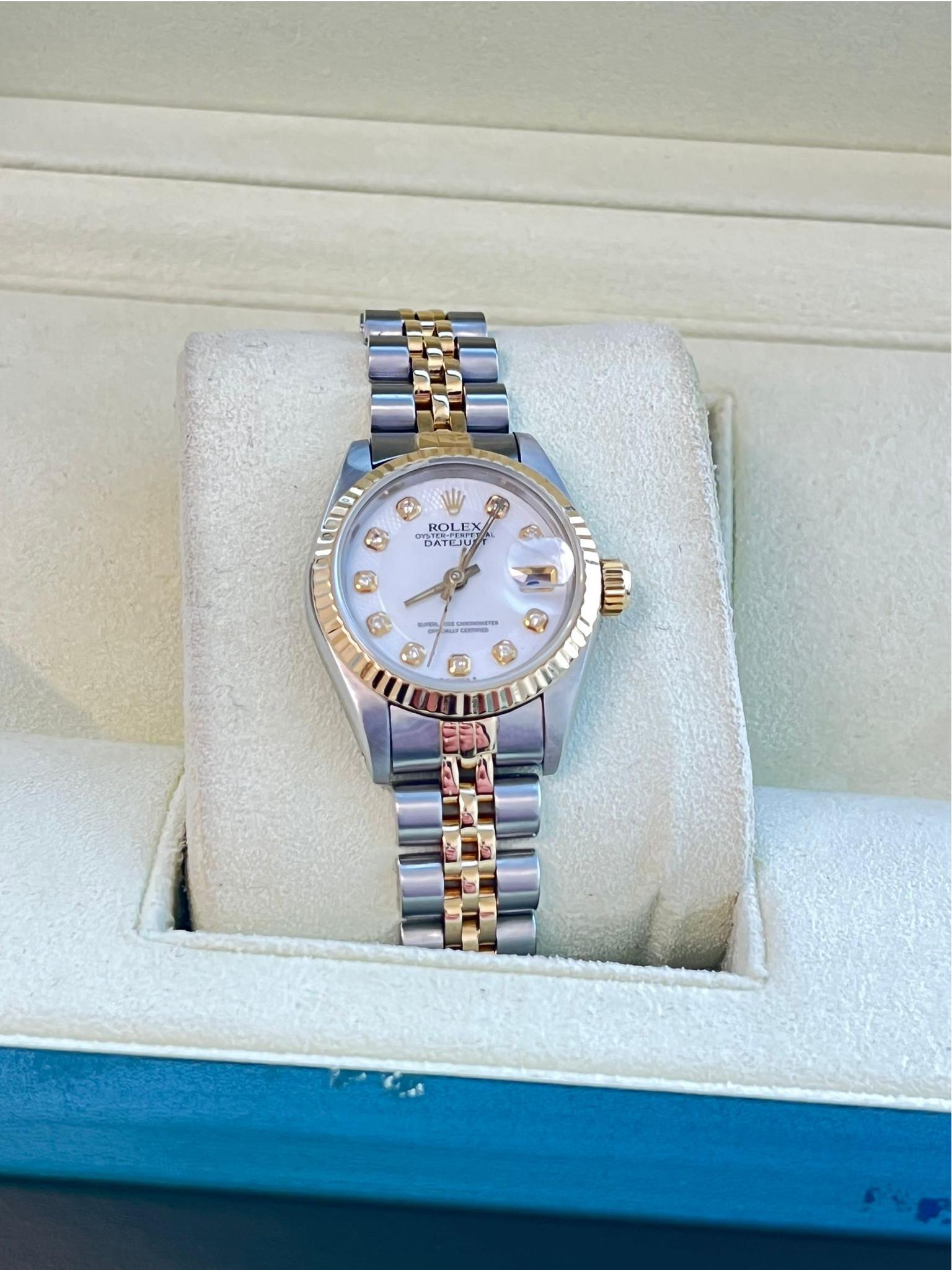 Rolex Lady-Datejust 18K Yellow Gold & Steel White Diamond Dial Watch 69173 For Sale 1