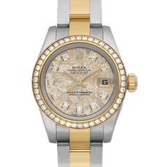 Rare Rolex Lady-Datejust 26 18k Gold Steel Crystal Flake Diamond Dial 179383