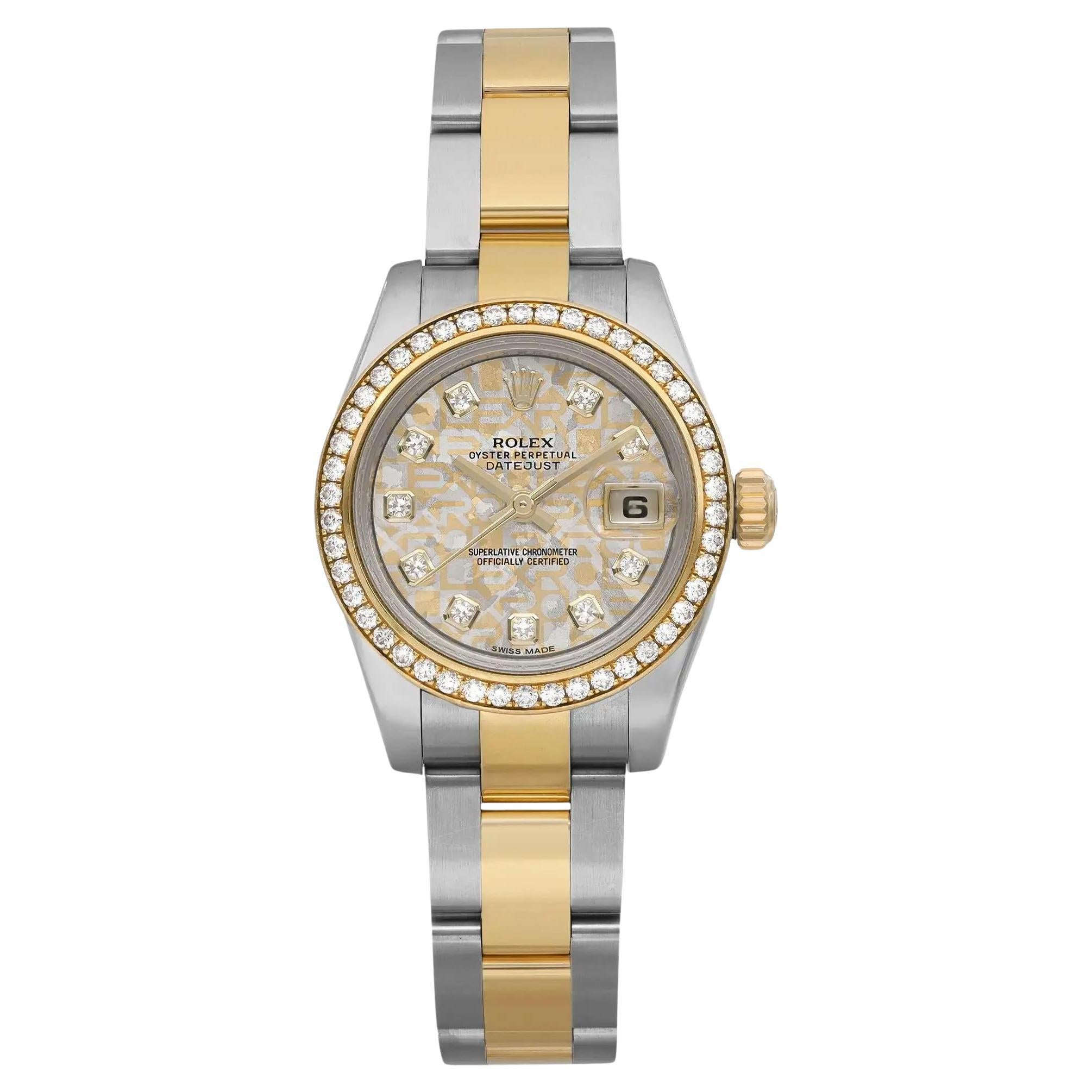 Rare Rolex Lady-Datejust 26 18k Gold Steel Crystal Flake Diamond Dial 179383 For Sale