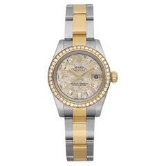 Seltenes Rolex Lady-Datejust 26 18k Gold Stahl Kristall Flake Diamant-Zifferblatt 179383