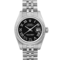 Rolex Lady-Datejust 26 18K White Gold Steel Black Roman Dial Watch 179174