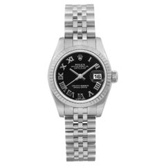 Rolex Lady-Datejust 26 18K White Gold Steel Black Roman Dial Watch 179174