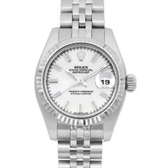 Rolex Montre Datejust 26 pour femme en or blanc 18 carats avec cadran en acier et argent 179174 B&P
