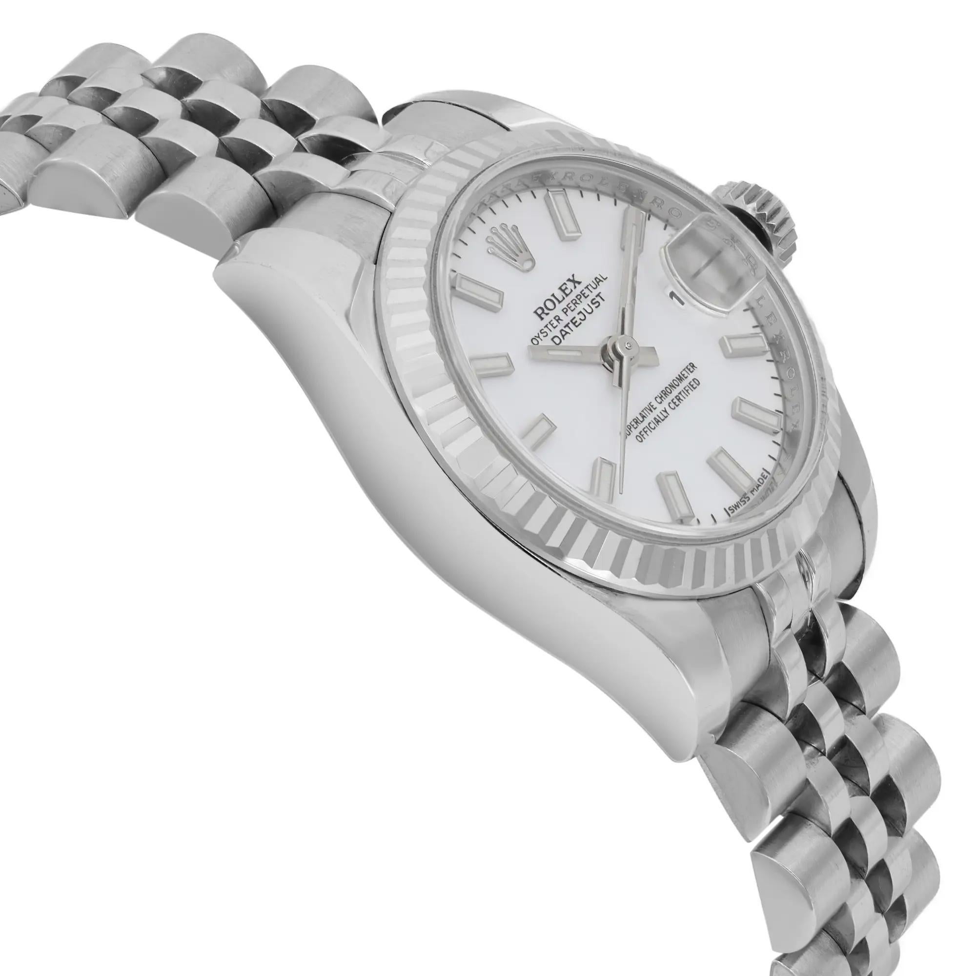 Women's Rolex Lady Datejust 26 18K White Gold Steel Silver Dial Ladies Watch 179174 B&P For Sale