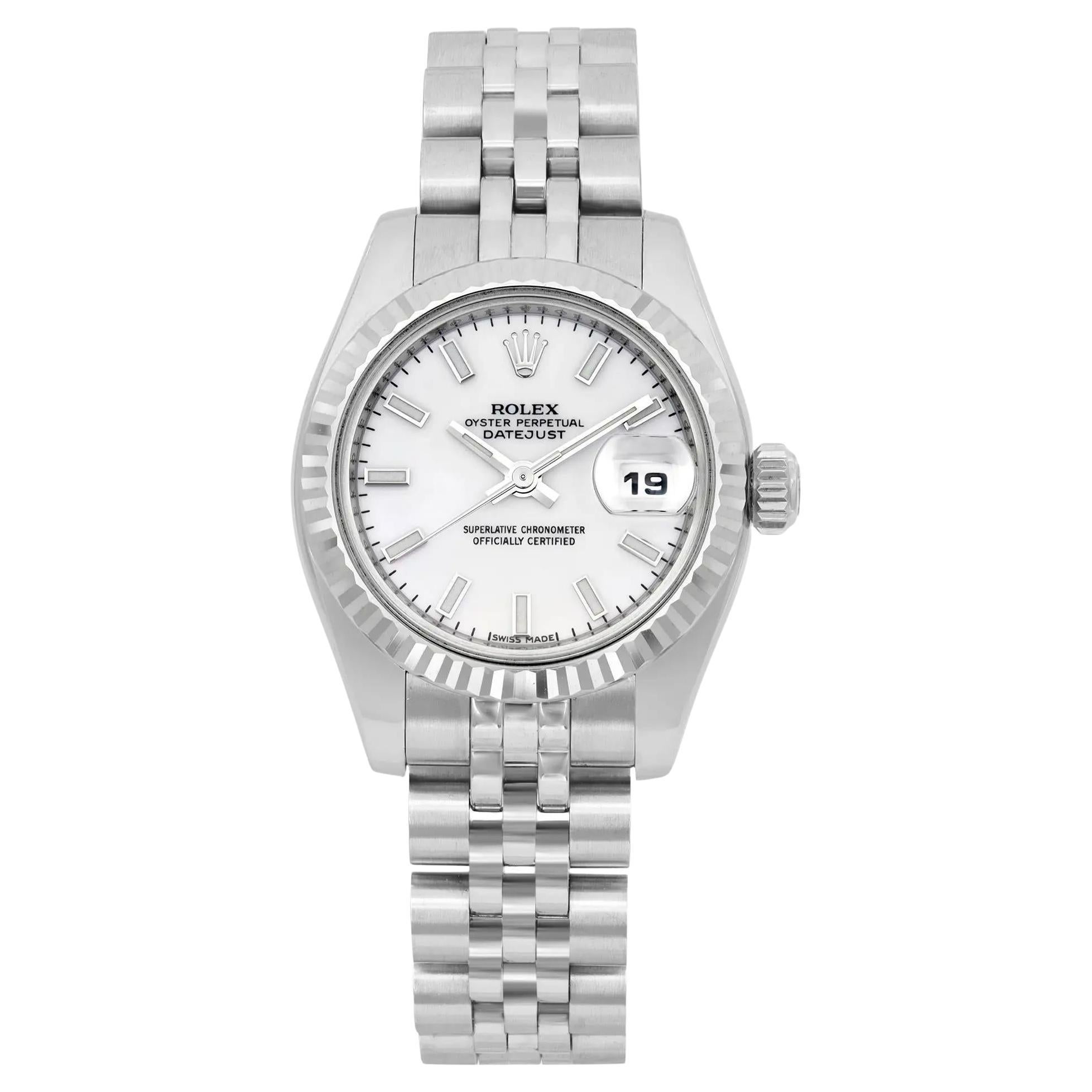 Rolex Lady Datejust 26 Reloj de señora con esfera plateada de acero y oro blanco de 18 quilates 179174 B&P