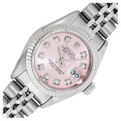 Rolex Lady Datejust 26 Pink Diamond Dial Steel and White Gold Watch Fluted Watch