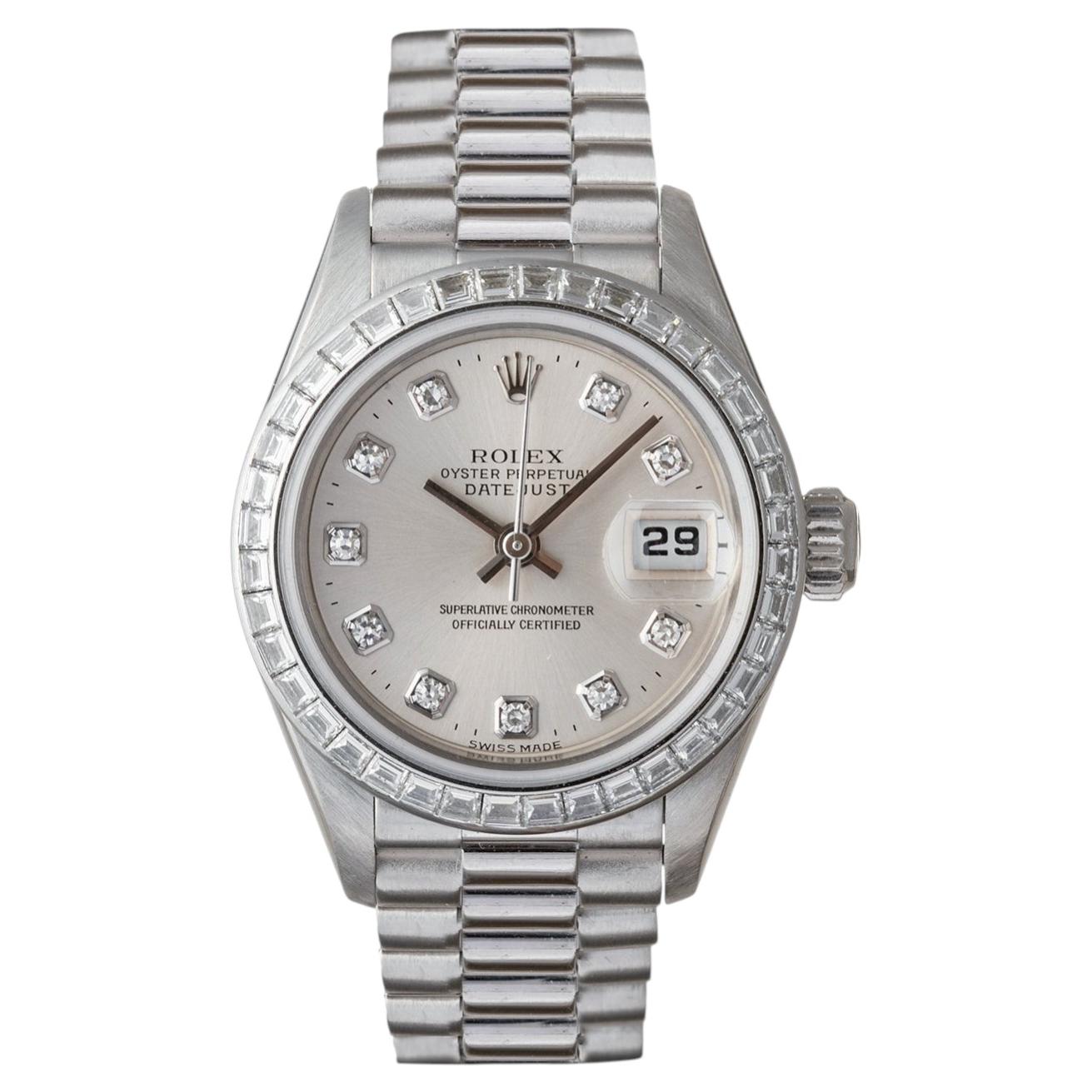 Rolex Lady-Datejust 26 Platino Lunetta con diamanti a baguette, ref. 79126
