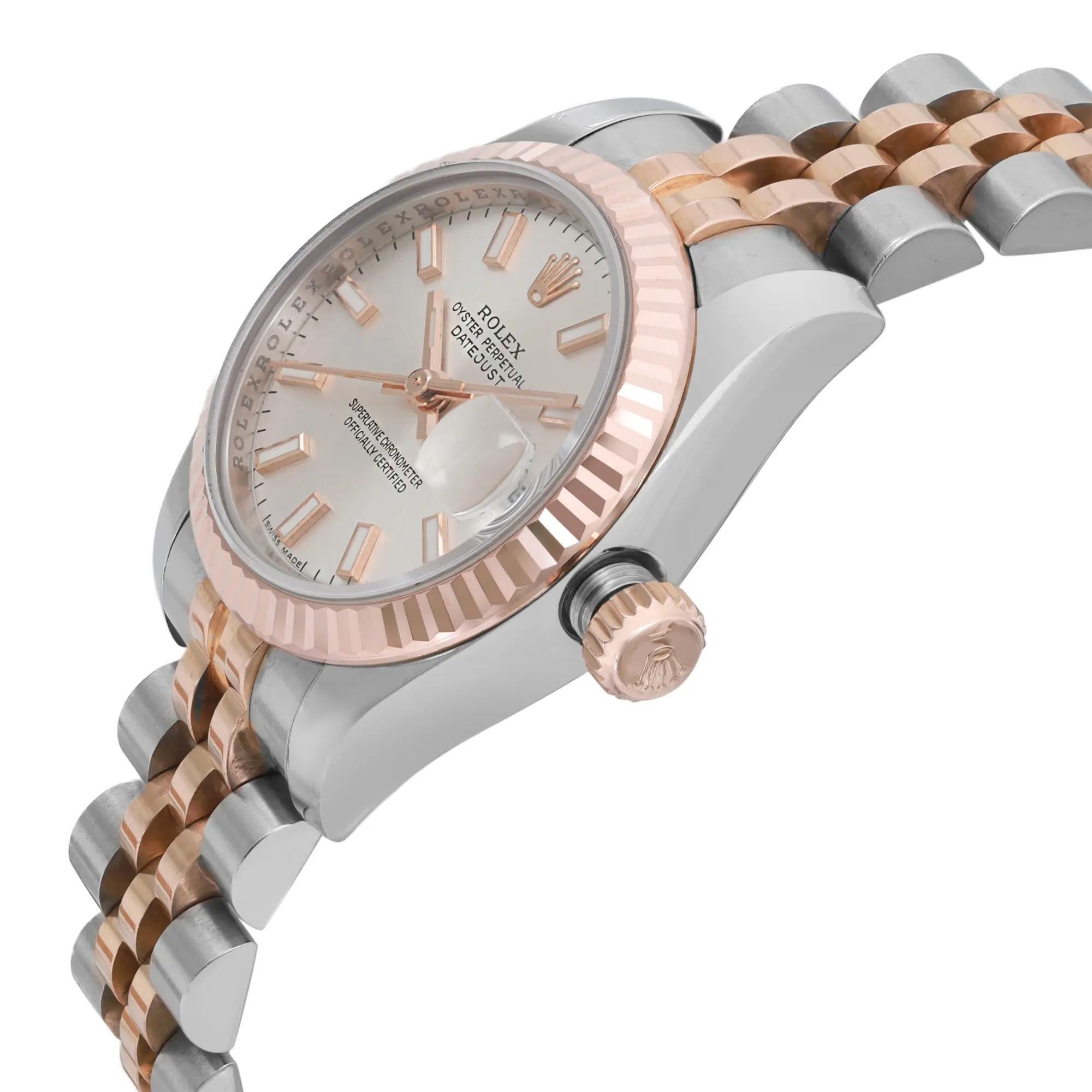 Rolex Lady Datejust 26 Steel 18k Rose Gold Silver Dial Automatic Watch 179171 In Excellent Condition In New York, NY