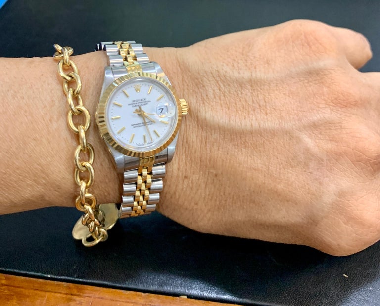 Rolex Lady-Datejust 26 White Dial Jubilee Bracelet Watch 18 Kt Gold and  Stainless at 1stDibs | rolex lady datejust 28 on wrist
