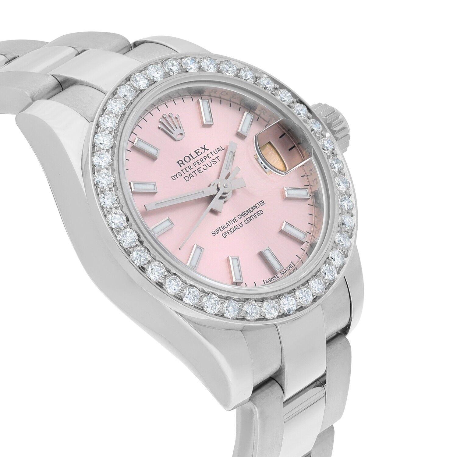 Women's Rolex Lady-Datejust 26mm 179160 Steel Pink Index Dial Diamond Bezel Oyster Band  For Sale