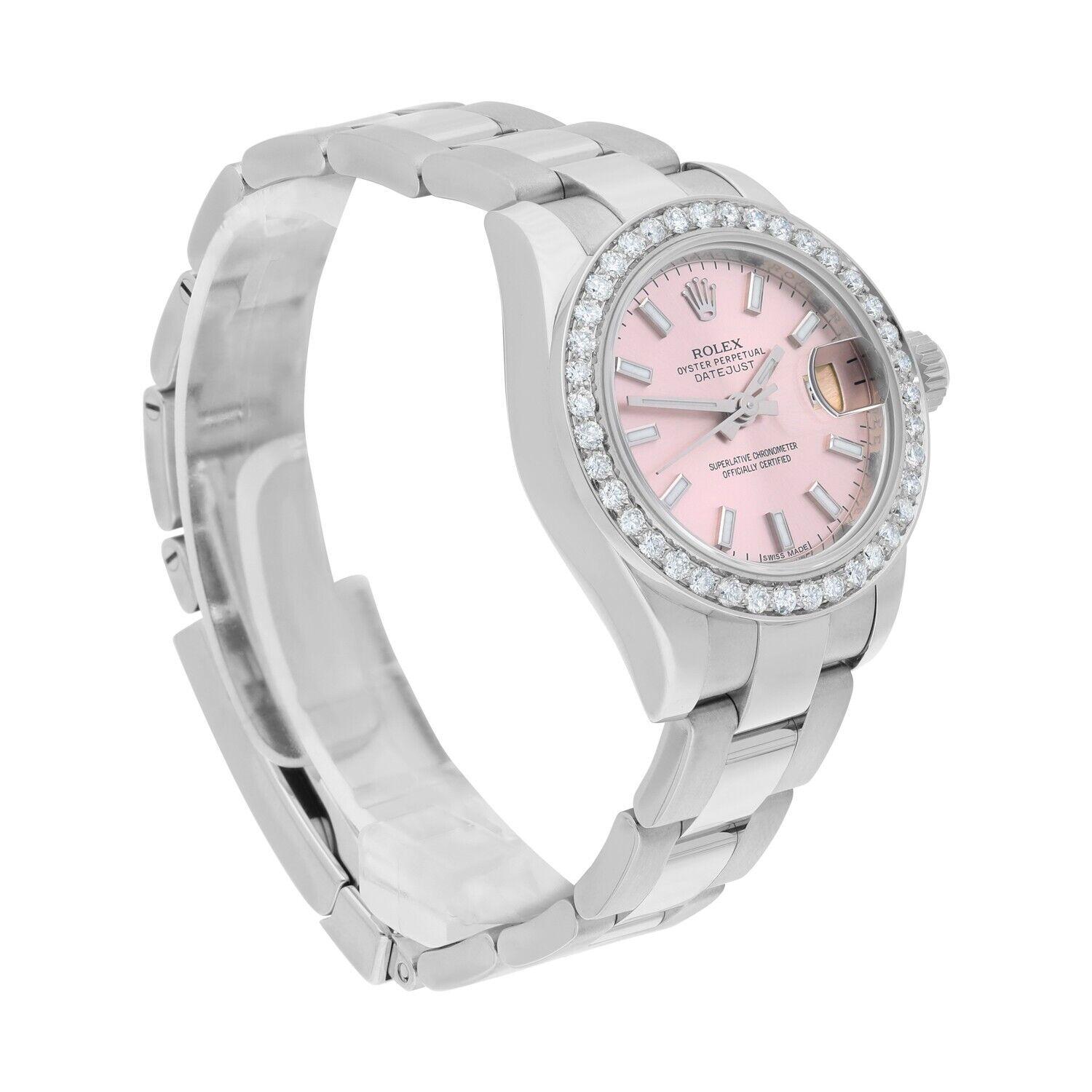 Rolex Lady-Datejust 26mm 179160 Steel Pink Index Dial Diamond Bezel Oyster Band  For Sale 2