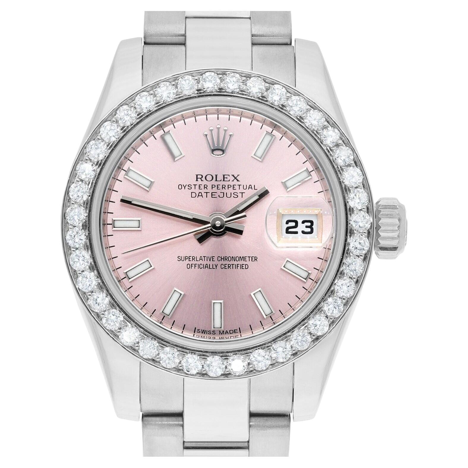 Rolex Montre Lady-Datejust 26 mm 179160 avec cadran en acier rose index et lunette en diamant 