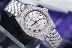 Rolex Lady-Datejust 179174 Steel Silver Roman Dial Diamond Bezel Watch