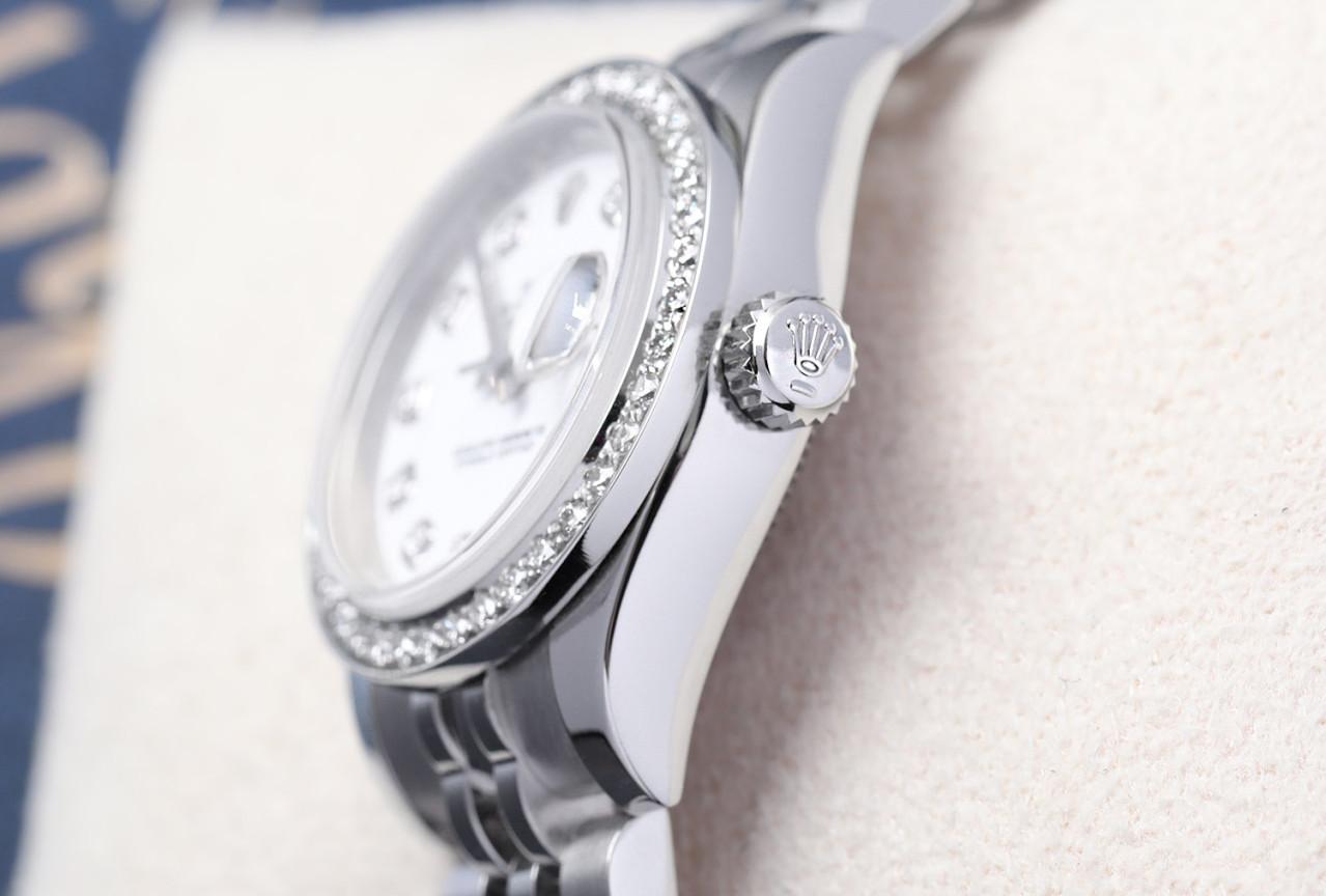 Taille ronde Rolex Lady-Datejust Montre d'usine en acier avec cadran en diamant blanc 179174  en vente