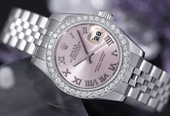 Rolex Lady-Datejust 179174 Steel Pink Roman Dial Diamond Bezel Watch