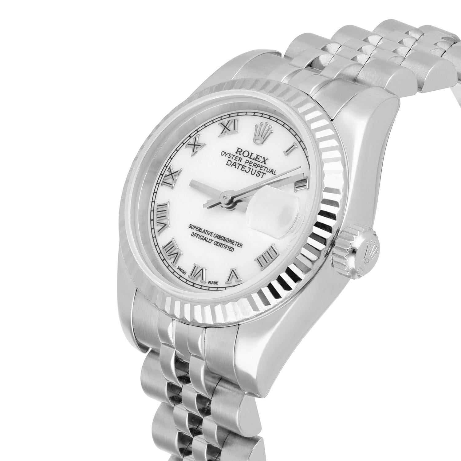 Rolex Lady-Datejust 26 mm 179174 Reloj de acero y oro blanco Esfera romana ¡Completo! en Excelente estado para la venta en New York, NY