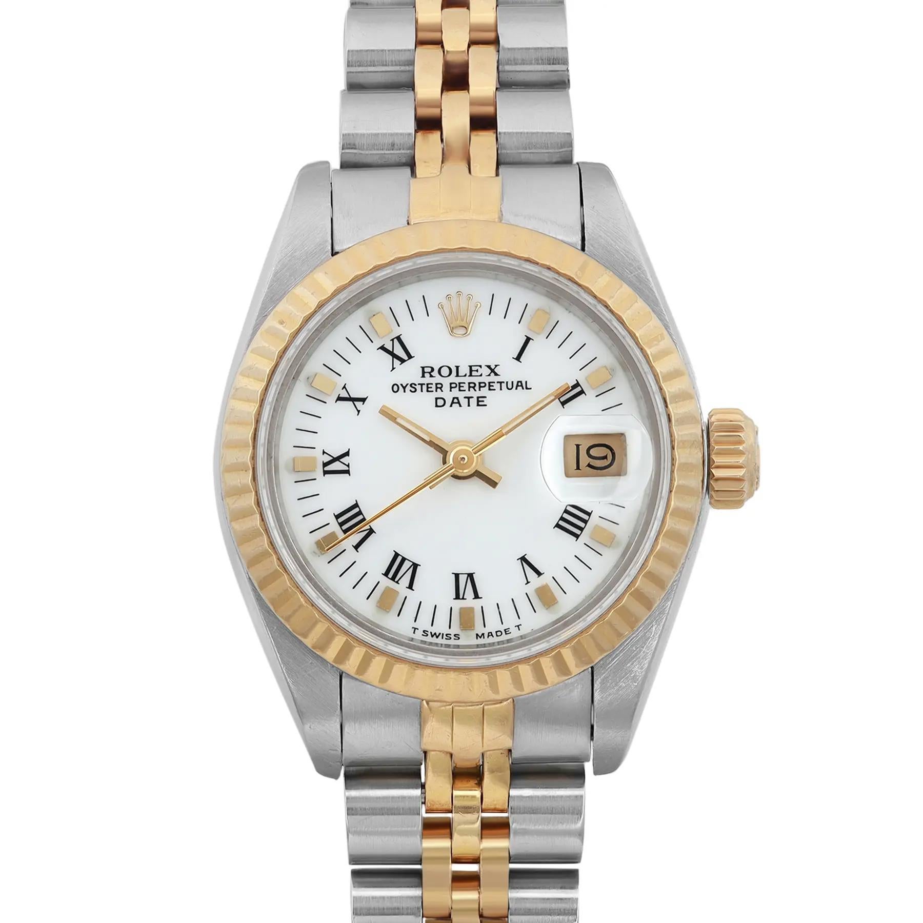 Pre-owned. This timepiece was produced in 1990. Moderate slack on the bracelet. 

Brand and Model Information:
Brand: Rolex
Model: Rolex Datejust
Model Number: 69173

Type and Style:
Type: Wristwatch
Style: Luxury
Department: Women
Display:
