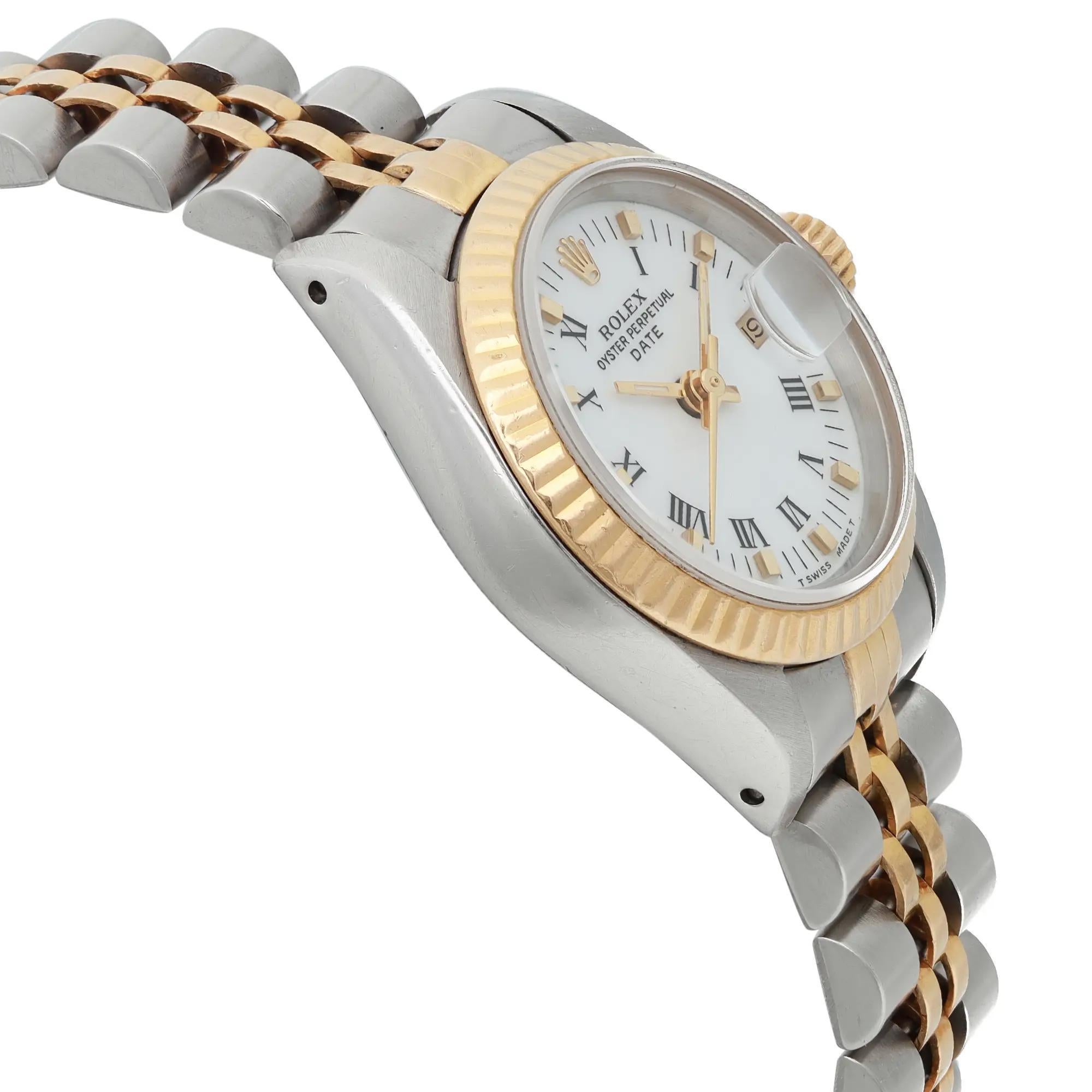 Women's Rolex Lady Datejust 26mm 18K Gold Steel White Roman Dial Ladies Watch 69173