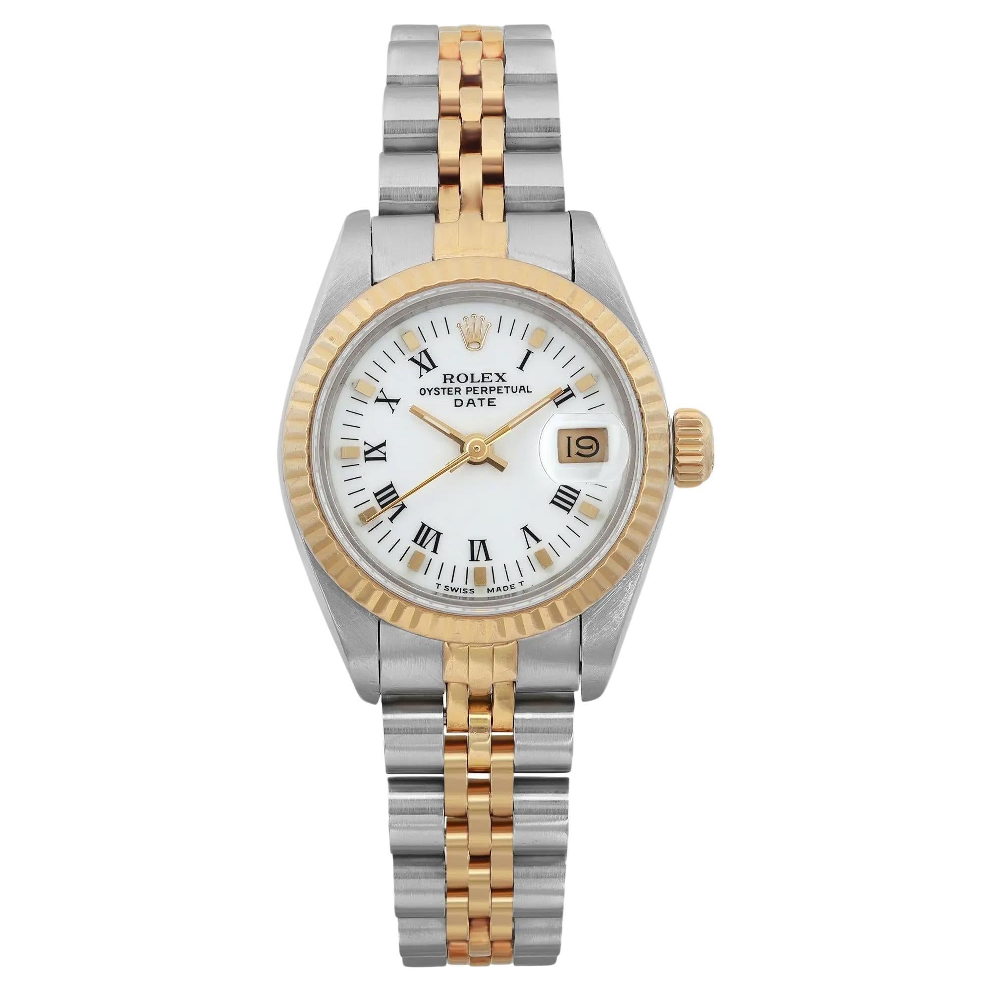 Rolex Lady Datejust 26mm 18K Gold Steel White Roman Dial Ladies Watch 69173